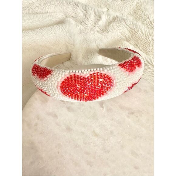 Red white & pink beaded heart valentines headband ￼ - Picture 1 of 3